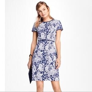 Brooks Brothers Red Fleece Women's Ottoman Dress Blue Paisley Floral Print Sze 8